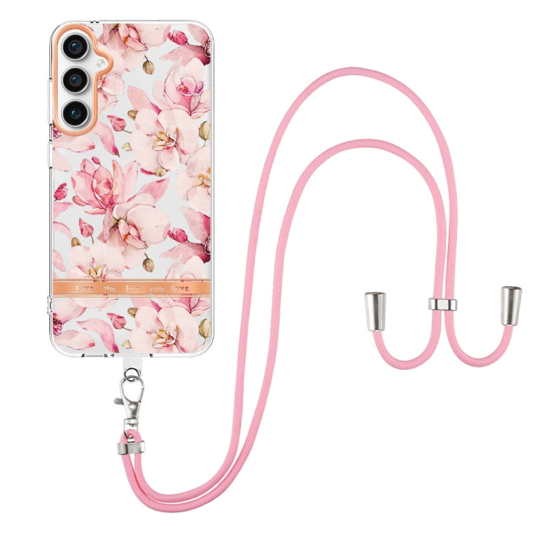For Samsung Galaxy S23 FE 5G Flowers and Plants Series IMD TPU Phone Case with Lanyard