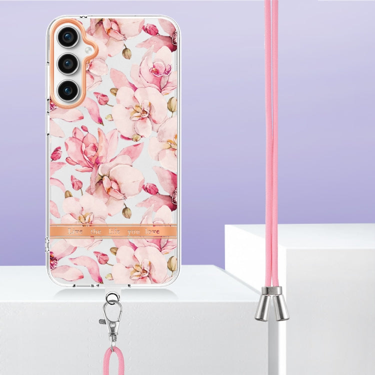 For Samsung Galaxy S23 FE 5G Flowers and Plants Series IMD TPU Phone Case with Lanyard