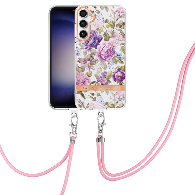 For Samsung Galaxy S23 FE 5G Flowers and Plants Series IMD TPU Phone Case with Lanyard