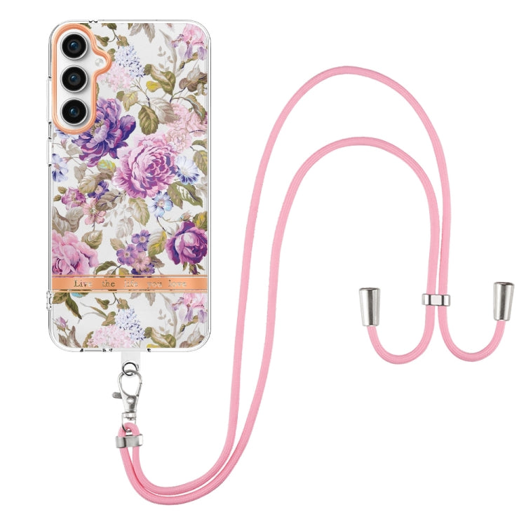 For Samsung Galaxy S23 FE 5G Flowers and Plants Series IMD TPU Phone Case with Lanyard