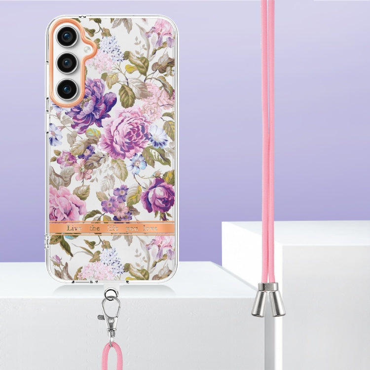 For Samsung Galaxy S23 FE 5G Flowers and Plants Series IMD TPU Phone Case with Lanyard
