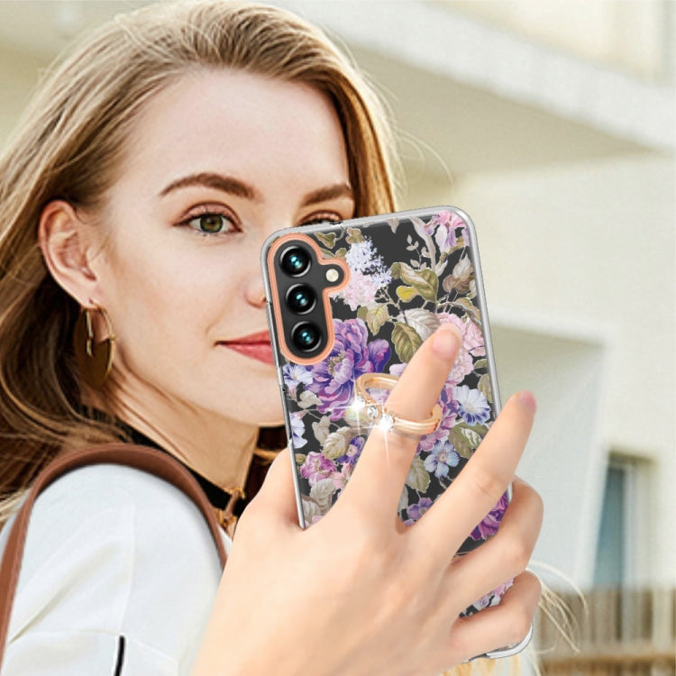 For Samsung Galaxy A54 5G Flowers and Plants Series IMD TPU Phone Case with Ring Holder