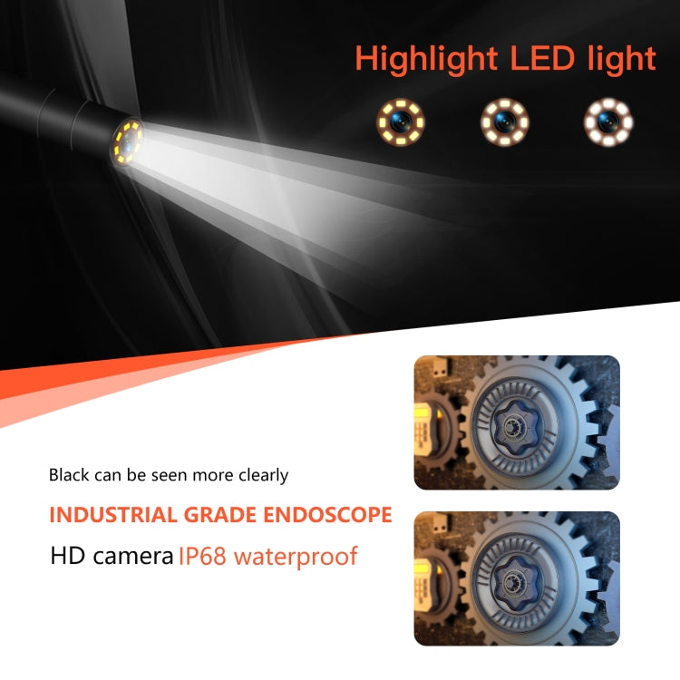 P130 8mm 4.3 inch Triple Camera with Screen Endoscope, Length:10m