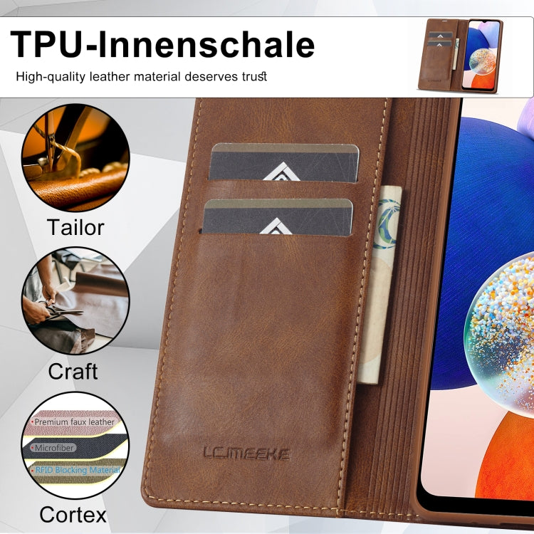 For Samsung Galaxy A14 4G/5G LC.IMEEKE RFID Anti-theft Leather Phone Case