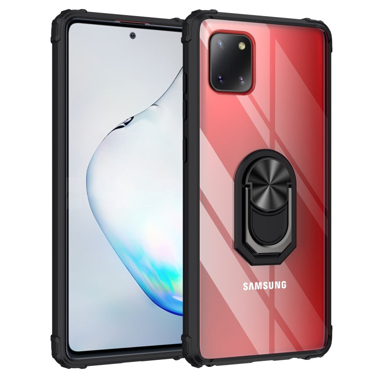 For Galaxy A81 Shockproof Transparent TPU + Acrylic Case with Ring Holder