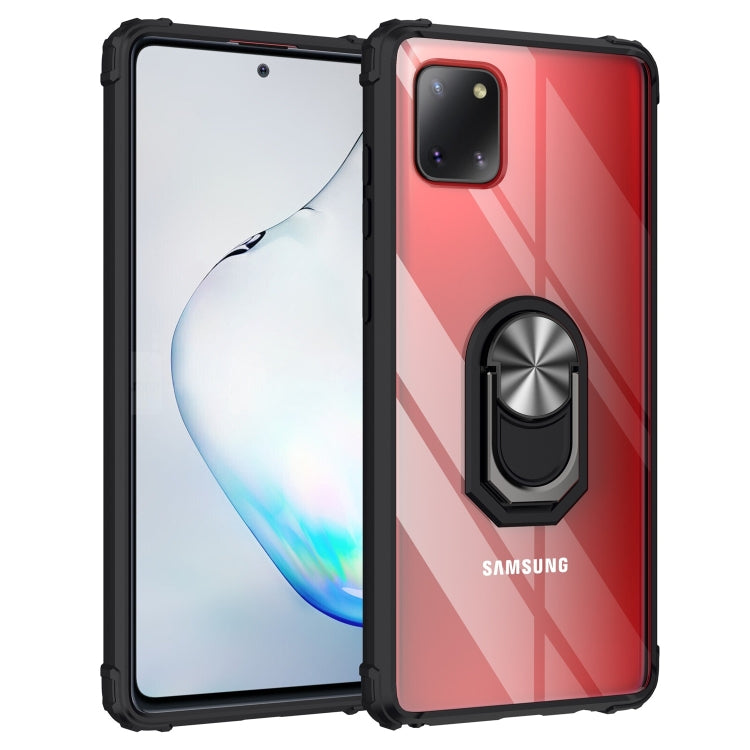 For Galaxy A81 Shockproof Transparent TPU + Acrylic Case with Ring Holder