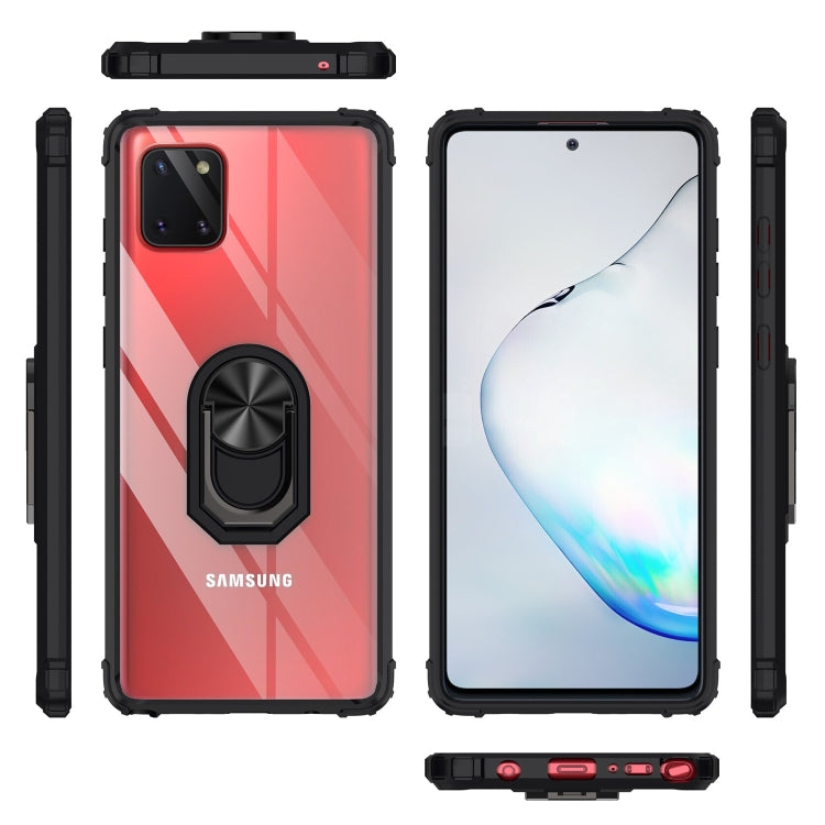 For Galaxy A81 Shockproof Transparent TPU + Acrylic Case with Ring Holder