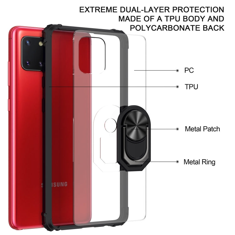 For Galaxy A81 Shockproof Transparent TPU + Acrylic Case with Ring Holder