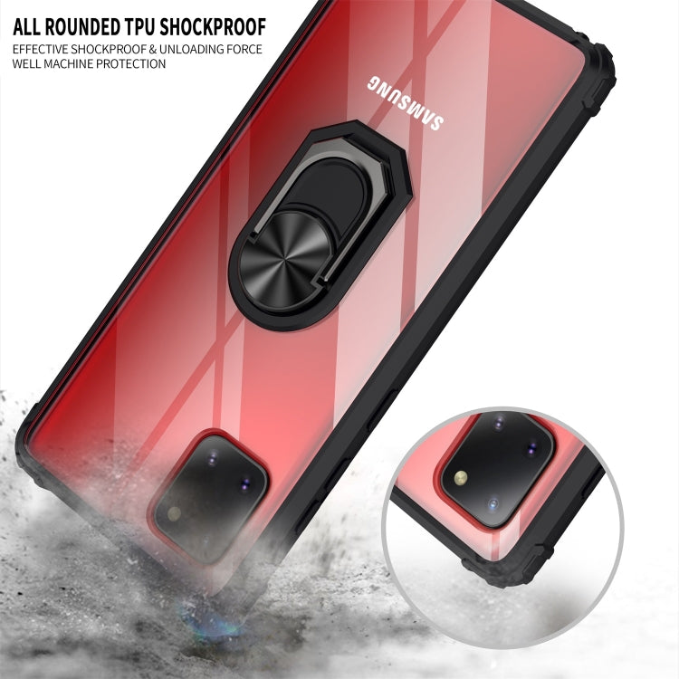 For Galaxy A81 Shockproof Transparent TPU + Acrylic Case with Ring Holder