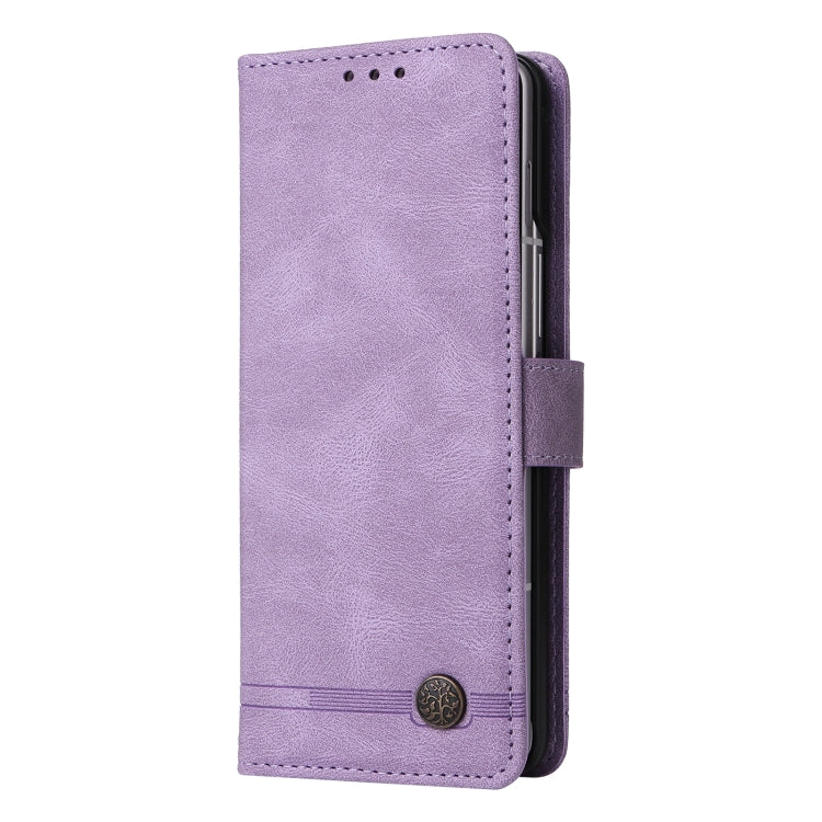 For Samsung Galaxy Z Fold3 5G Skin Feel Life Tree Metal Button Leather Phone Case