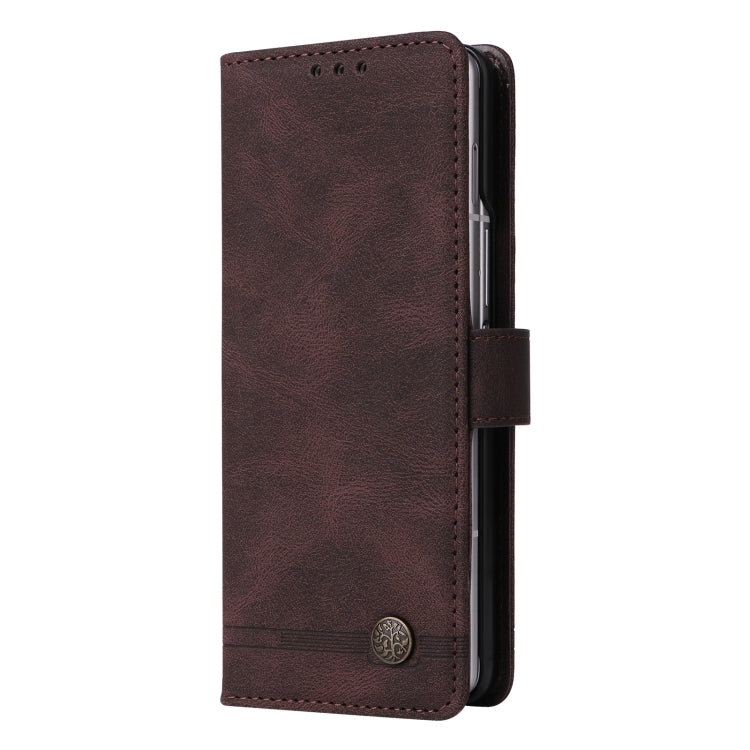 For Samsung Galaxy Z Fold3 5G Skin Feel Life Tree Metal Button Leather Phone Case