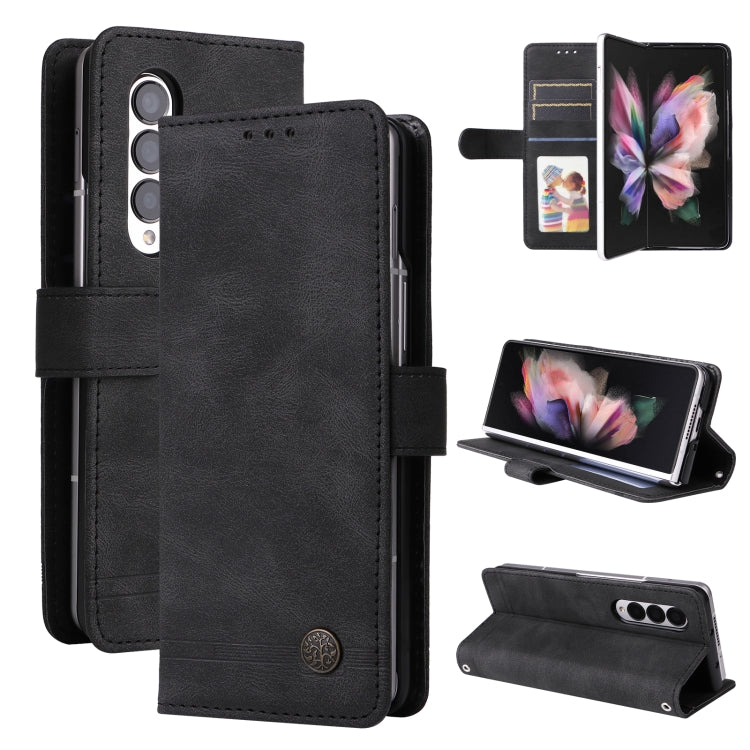 For Samsung Galaxy Z Fold3 5G Skin Feel Life Tree Metal Button Leather Phone Case