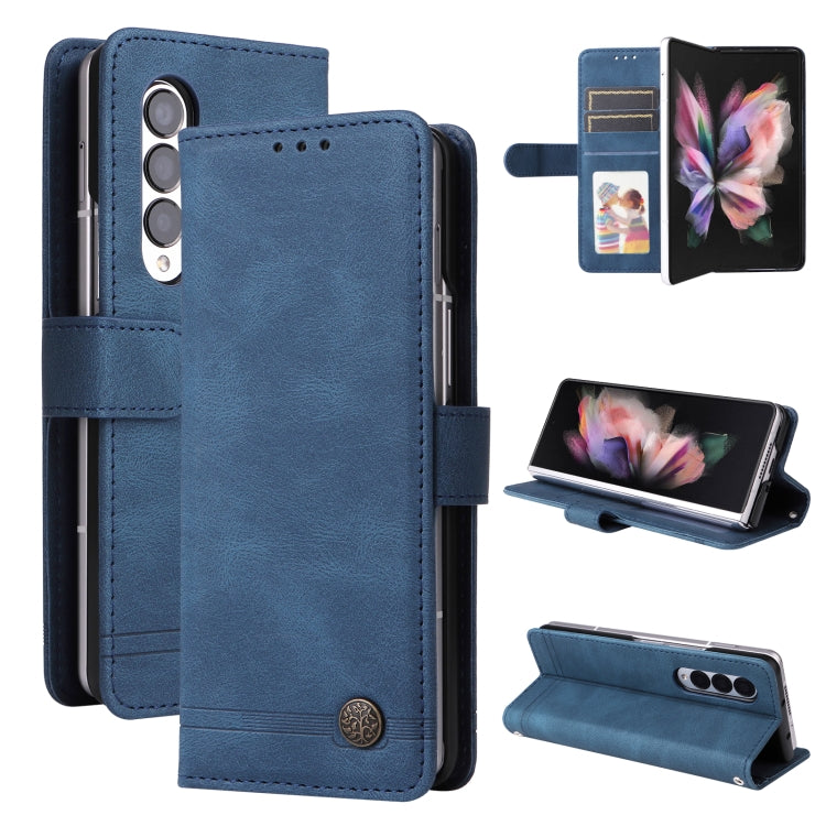 For Samsung Galaxy Z Fold3 5G Skin Feel Life Tree Metal Button Leather Phone Case