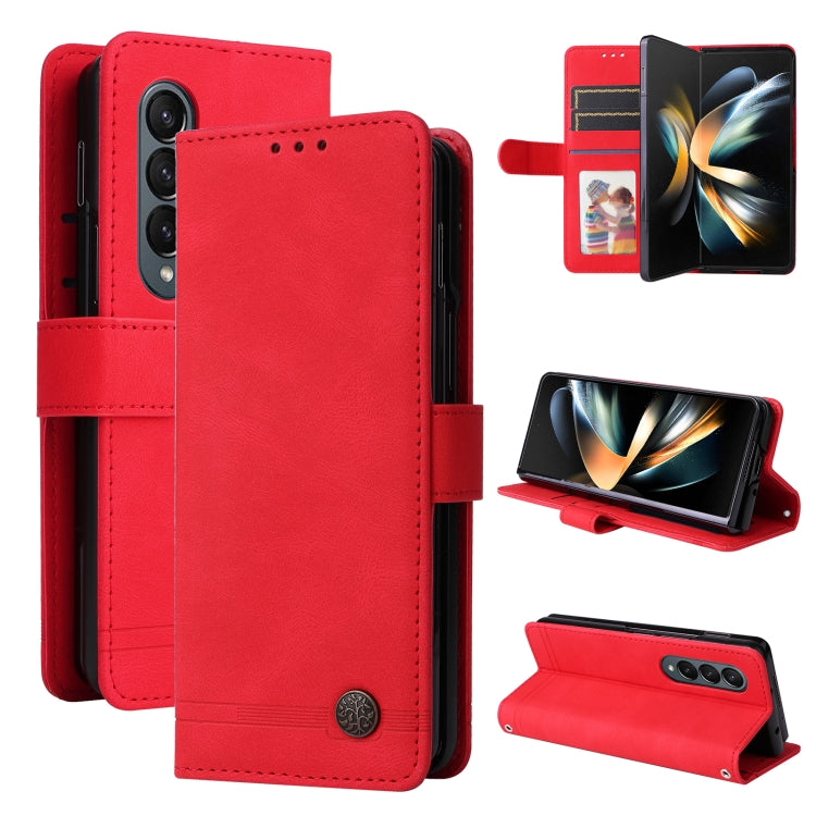 For Samsung Galaxy Z Fold4 5G Skin Feel Life Tree Metal Button Leather Phone Case