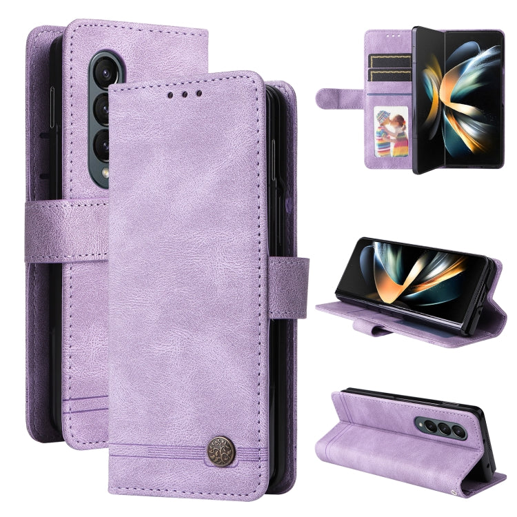 For Samsung Galaxy Z Fold4 5G Skin Feel Life Tree Metal Button Leather Phone Case