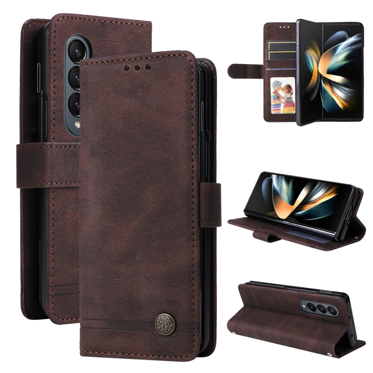 For Samsung Galaxy Z Fold4 5G Skin Feel Life Tree Metal Button Leather Phone Case