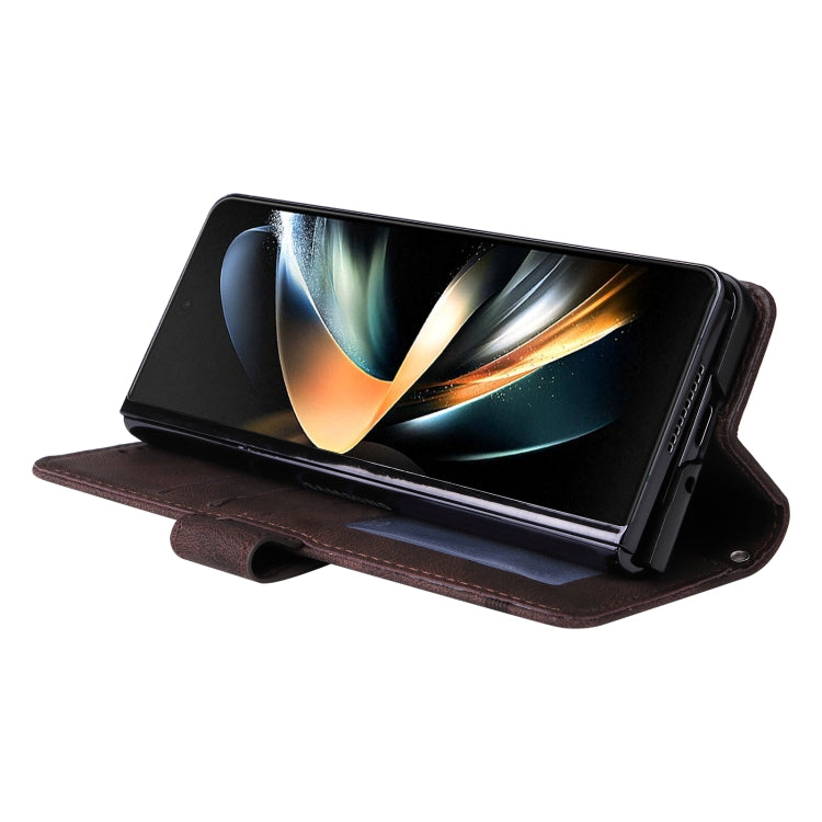 For Samsung Galaxy Z Fold4 5G Skin Feel Life Tree Metal Button Leather Phone Case