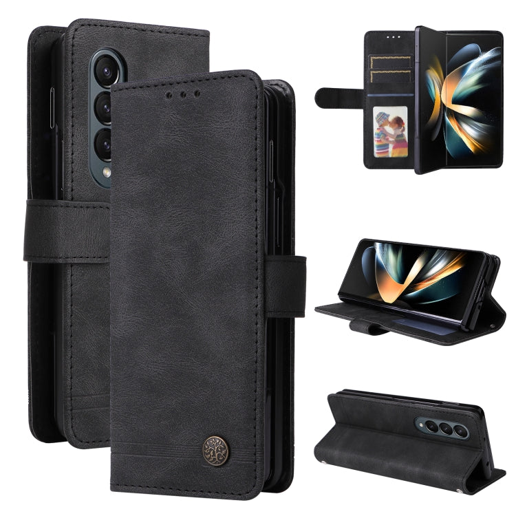 For Samsung Galaxy Z Fold4 5G Skin Feel Life Tree Metal Button Leather Phone Case