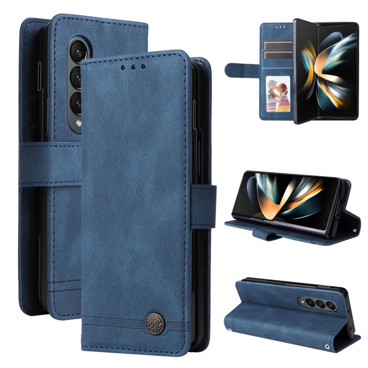 For Samsung Galaxy Z Fold4 5G Skin Feel Life Tree Metal Button Leather Phone Case