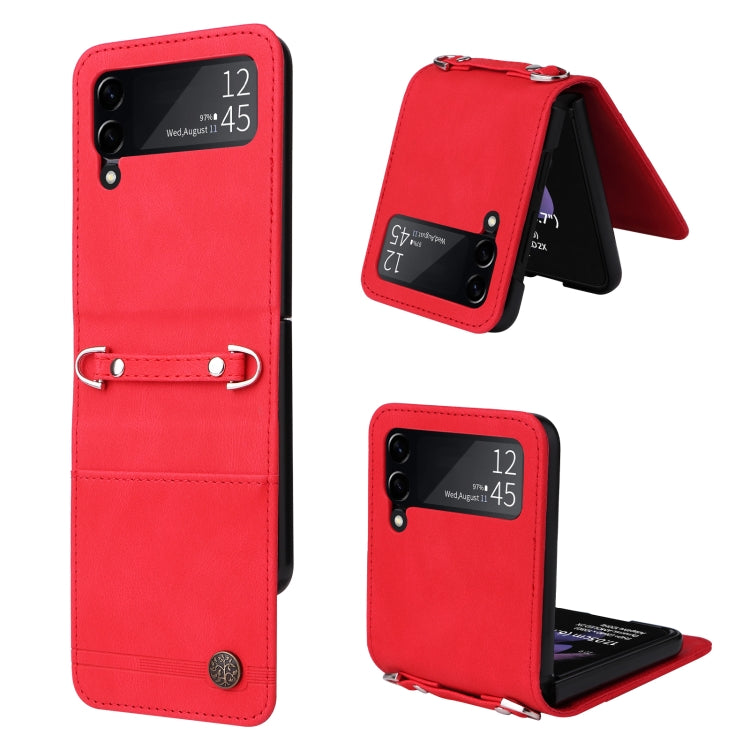 For Samsung Galaxy Z Flip3 5G Skin Feel Life Tree Metal Button Leather Phone Case