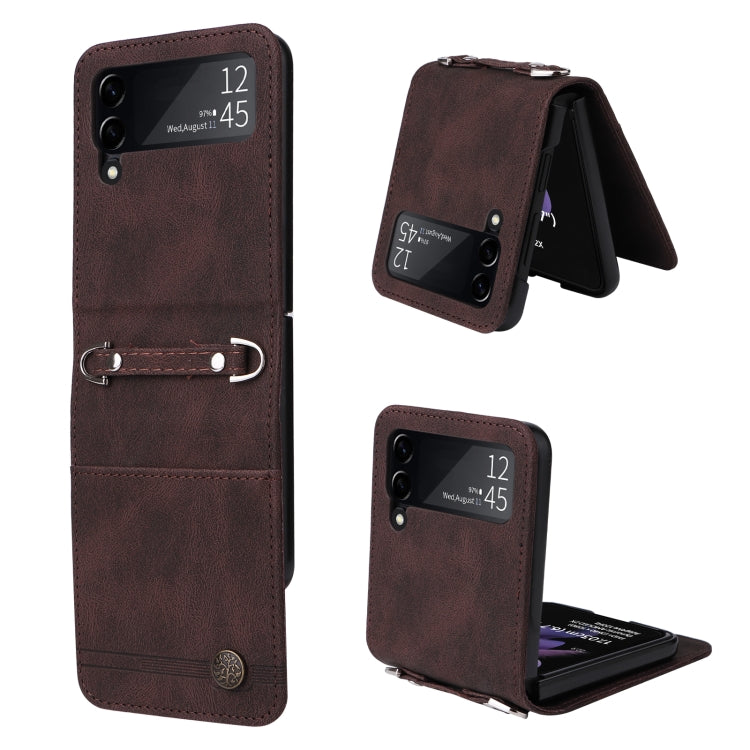 For Samsung Galaxy Z Flip3 5G Skin Feel Life Tree Metal Button Leather Phone Case