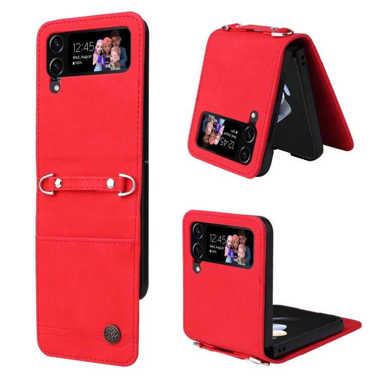 For Samsung Galaxy Z Flip4 5G Skin Feel Life Tree Metal Button Leather Phone Case