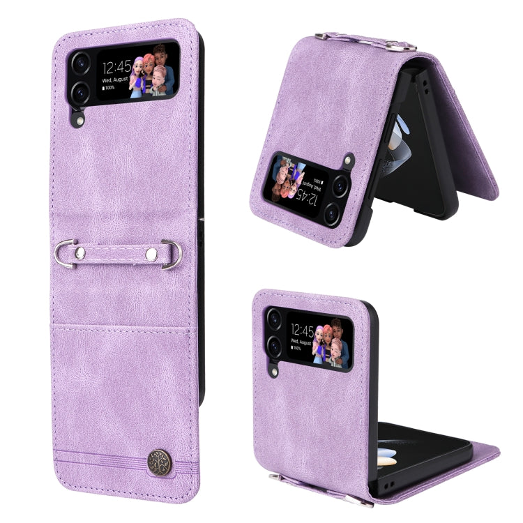 For Samsung Galaxy Z Flip4 5G Skin Feel Life Tree Metal Button Leather Phone Case