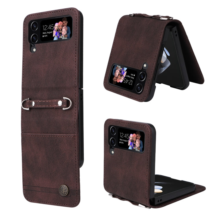 For Samsung Galaxy Z Flip4 5G Skin Feel Life Tree Metal Button Leather Phone Case