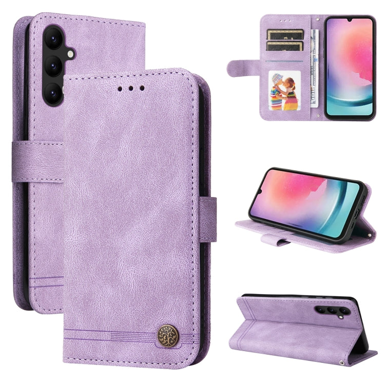 For Samsung Galaxy A24 4G Skin Feel Life Tree Metal Button Leather Phone Case