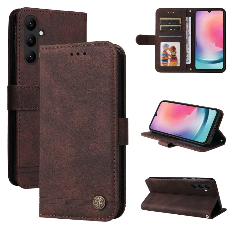For Samsung Galaxy A24 4G Skin Feel Life Tree Metal Button Leather Phone Case