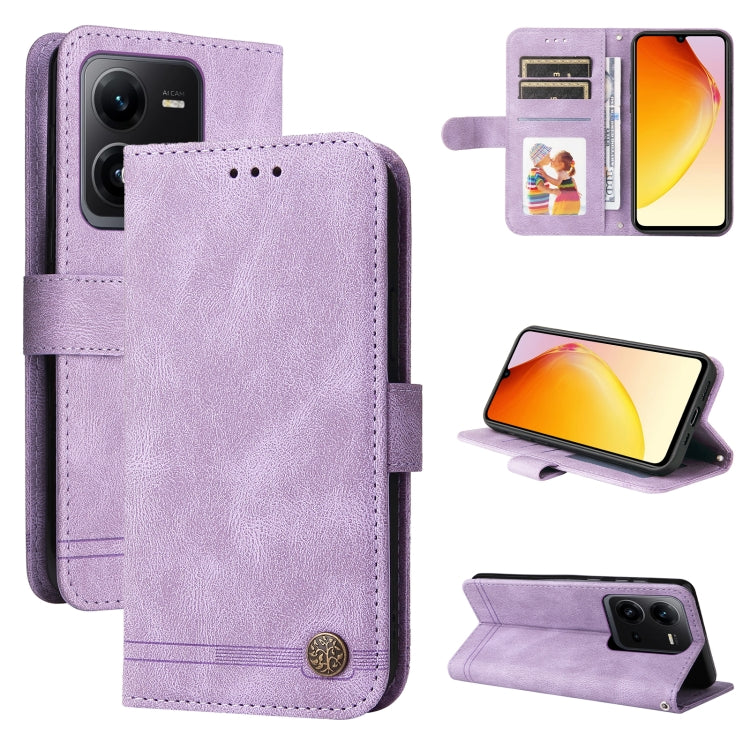 For vivo V25 5G/V25e 4G Skin Feel Life Tree Metal Button Leather Phone Case