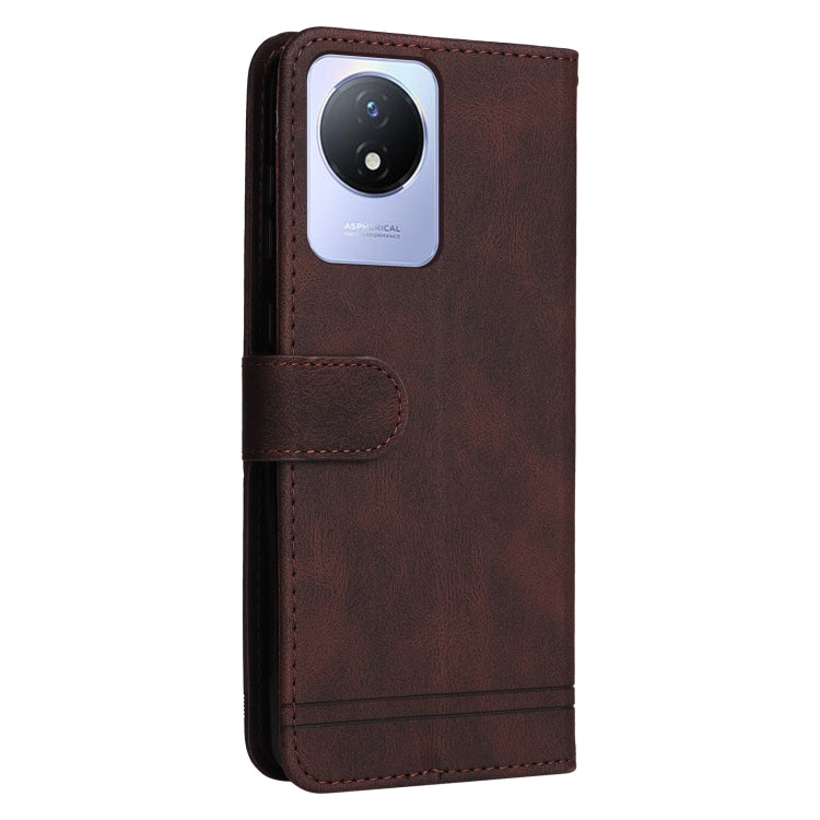 For vivo Y02 4G Skin Feel Life Tree Metal Button Leather Phone Case