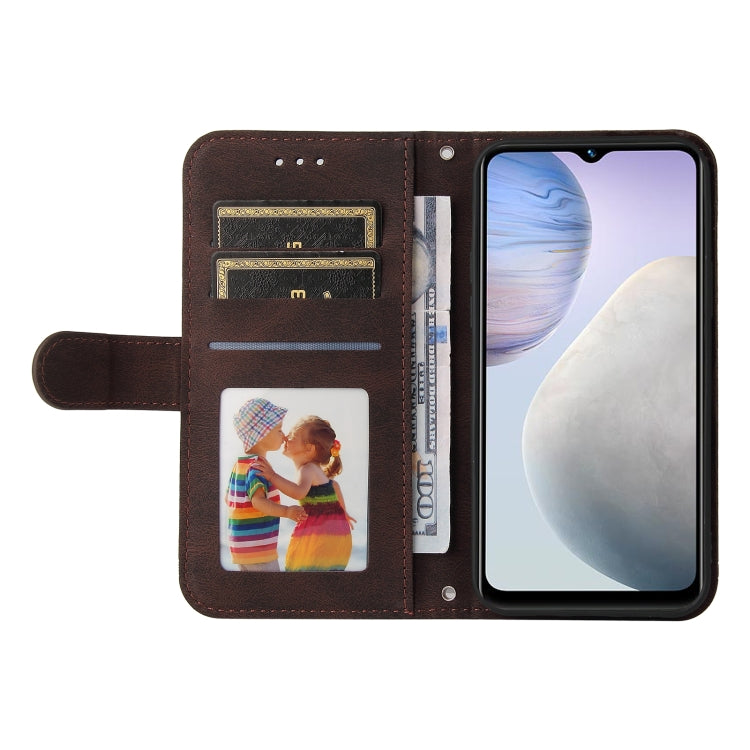 For vivo Y02 4G Skin Feel Life Tree Metal Button Leather Phone Case