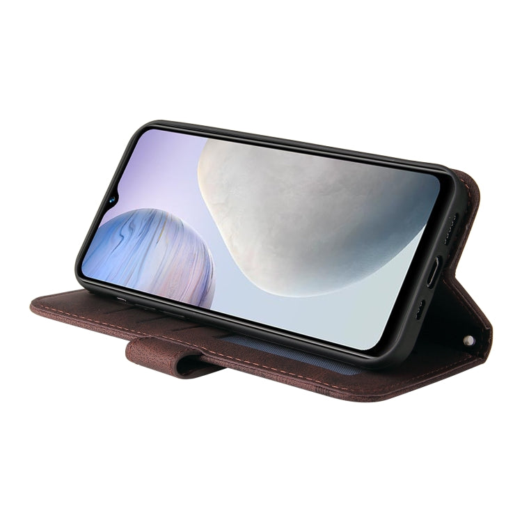 For vivo Y02 4G Skin Feel Life Tree Metal Button Leather Phone Case