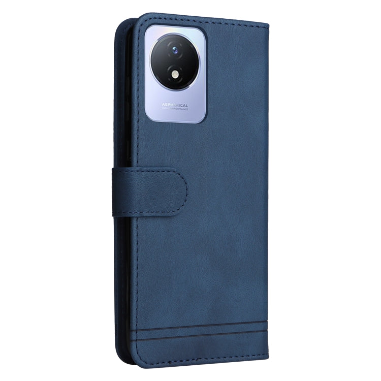 For vivo Y02 4G Skin Feel Life Tree Metal Button Leather Phone Case