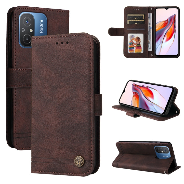 For Xiaomi Redmi 11A 4G/12C Skin Feel Life Tree Metal Button Leather Phone Case