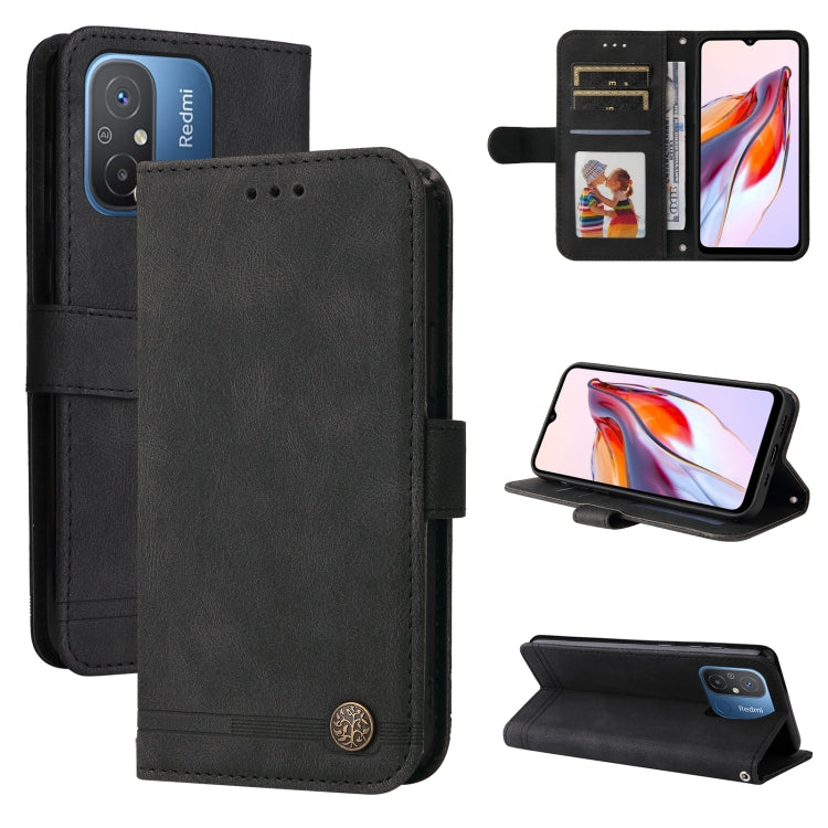 For Xiaomi Redmi 11A 4G/12C Skin Feel Life Tree Metal Button Leather Phone Case