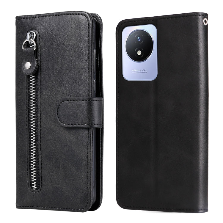 For vivo Y02 4G Calf Texture Zipper Leather Phone Case