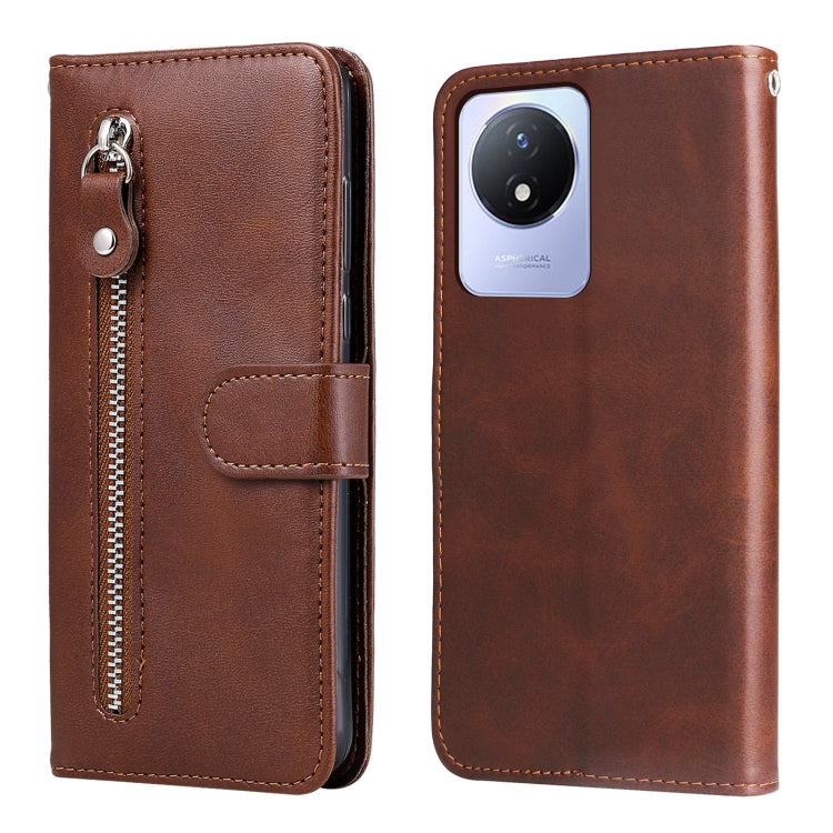 For vivo Y02 4G Calf Texture Zipper Leather Phone Case