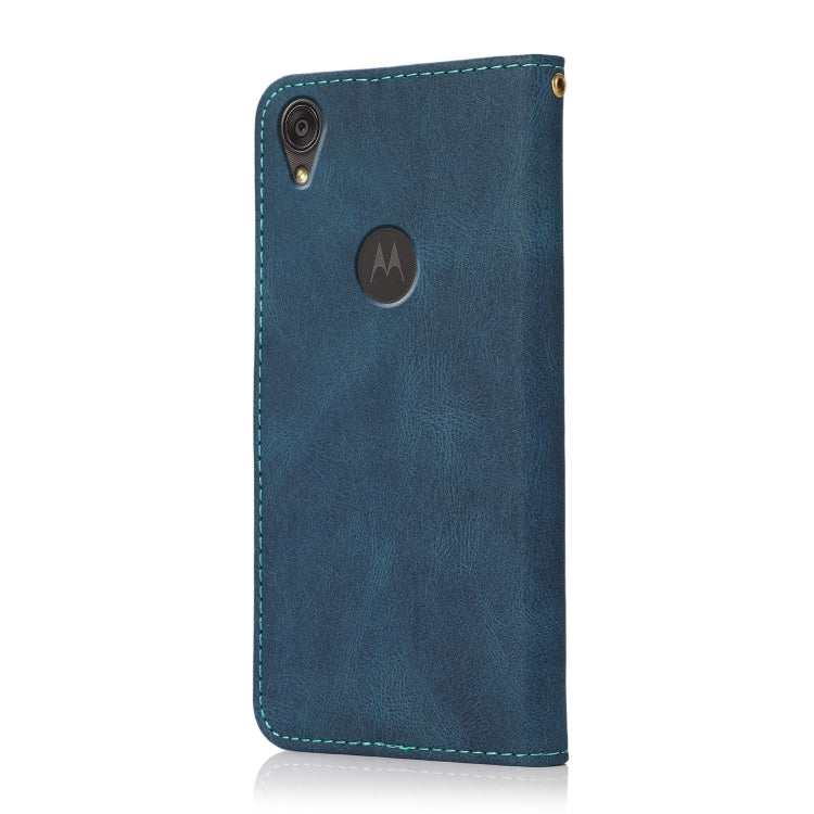 For Motorola Moto E6 Dual-color Stitching Leather Phone Case