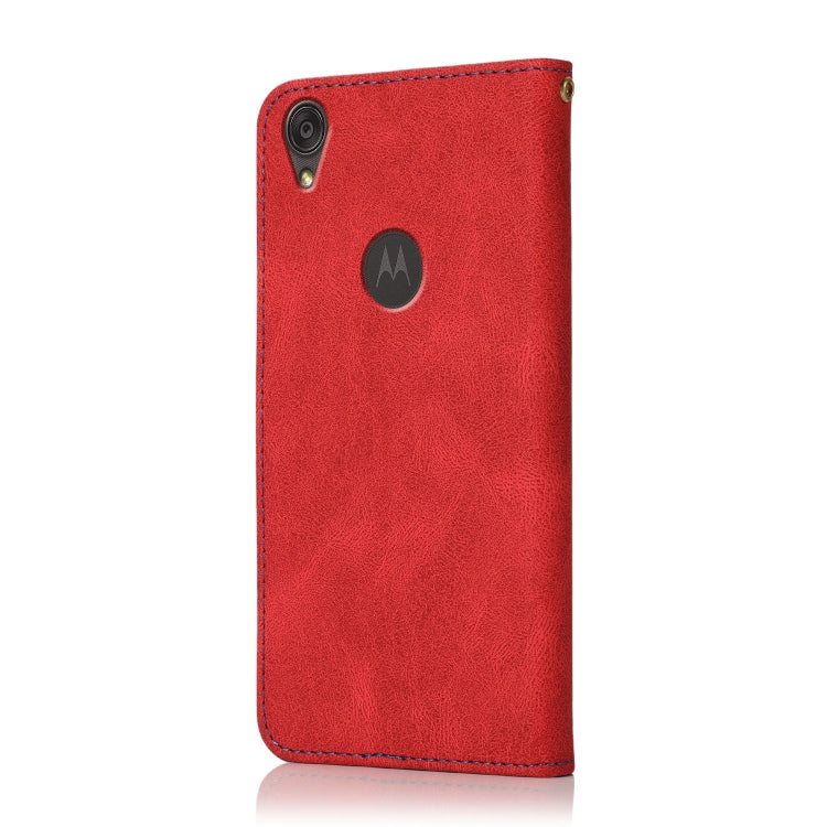 For Motorola Moto E6 Dual-color Stitching Leather Phone Case