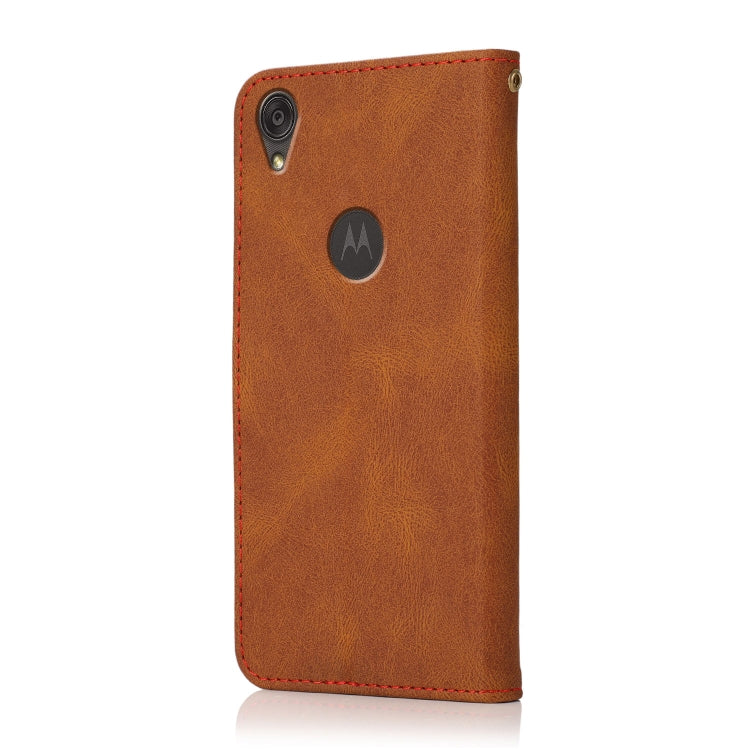 For Motorola Moto E6 Dual-color Stitching Leather Phone Case