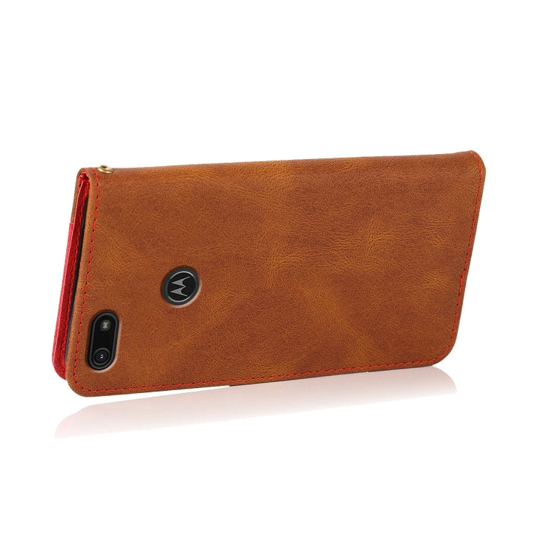 For Motorola Moto E6 Play Dual-color Stitching Leather Phone Case