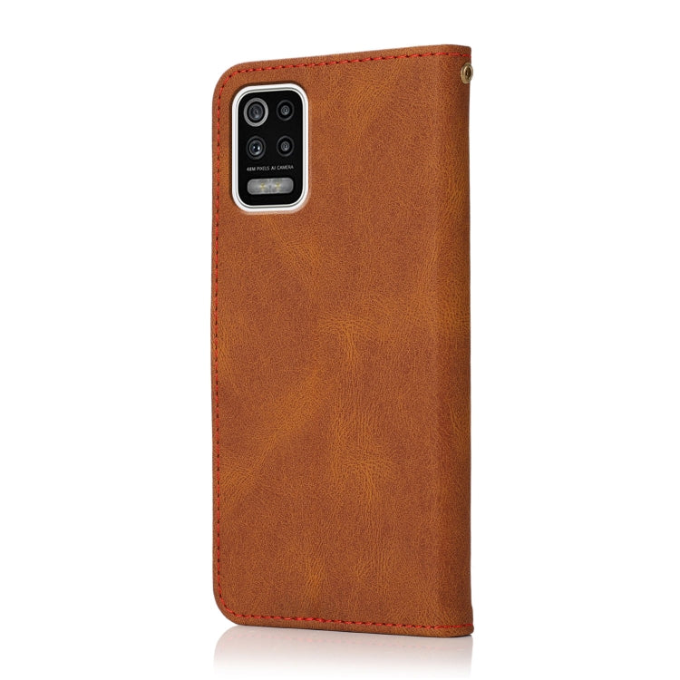 For LG K52 Dual-color Stitching Leather Phone Case
