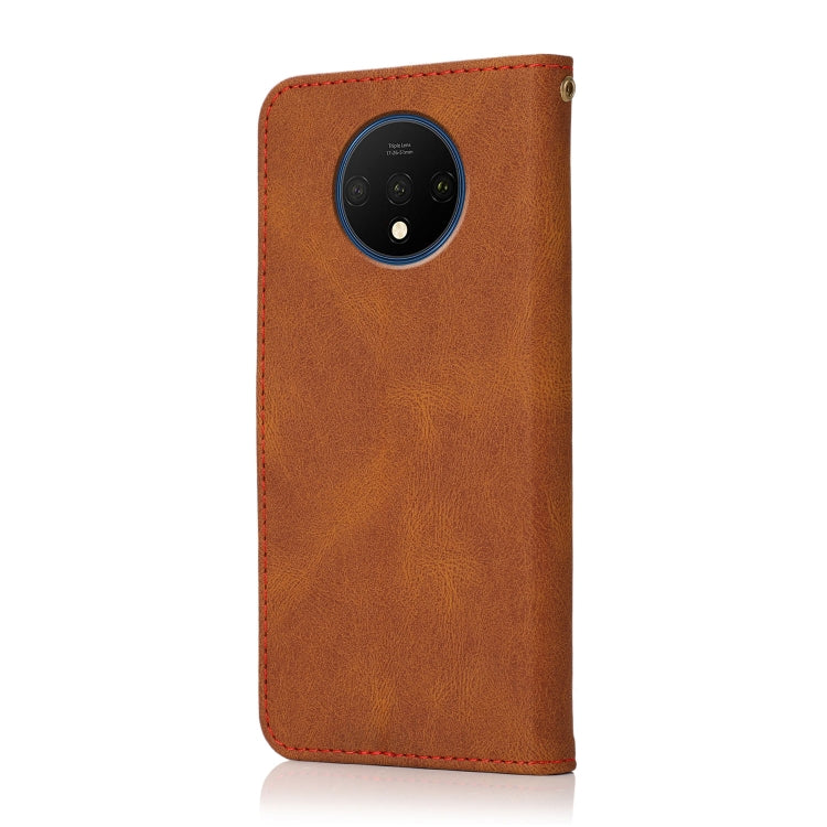 For OnePlus 7T Dual-color Stitching Leather Phone Case