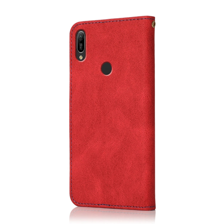 For Huawei Y6 2019 Dual-color Stitching Leather Phone Case