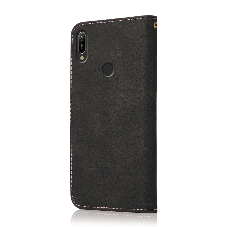 For Huawei Y6 2019 Dual-color Stitching Leather Phone Case