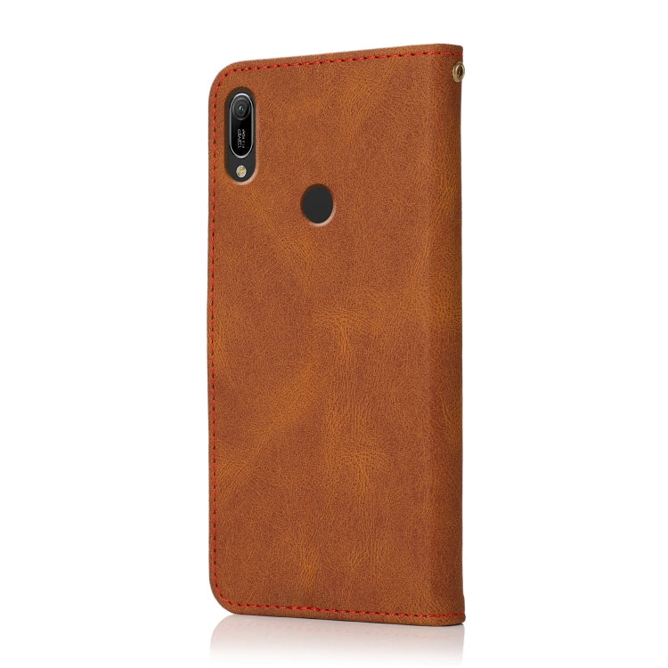 For Huawei Y6 2019 Dual-color Stitching Leather Phone Case