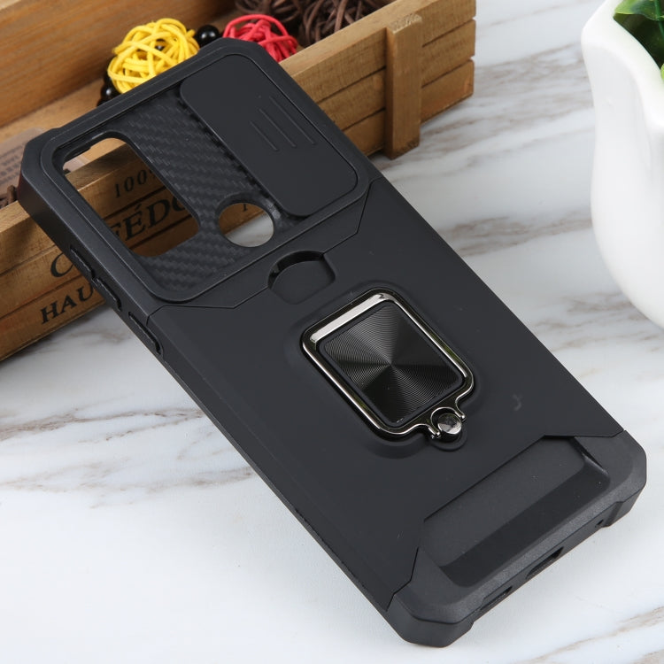 For Motorola Moto G Play 2023 Camera Shield Card Slot Phone Case with Ring Holder