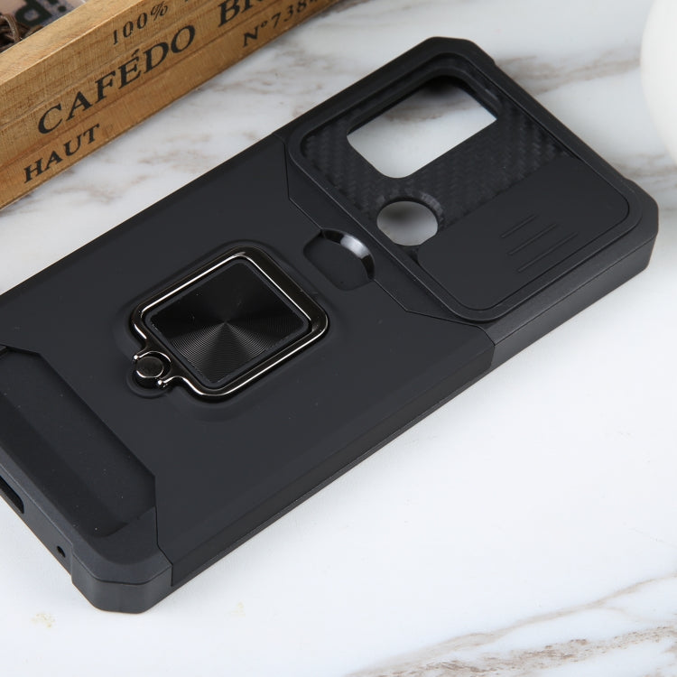 For Motorola Moto G Play 2023 Camera Shield Card Slot Phone Case with Ring Holder